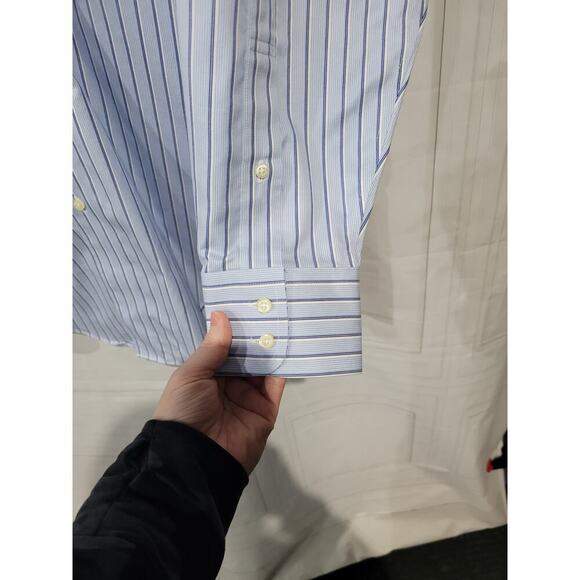 Brooks Brothers 16/33 Button Down Shirt Blue Double Stripe Slim Fit Non Iron - Picture 5 of 7